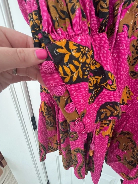 FARM Rio Pink Multicolor Long Sleeve Tiered Mini Dress - Picture 3 of 8